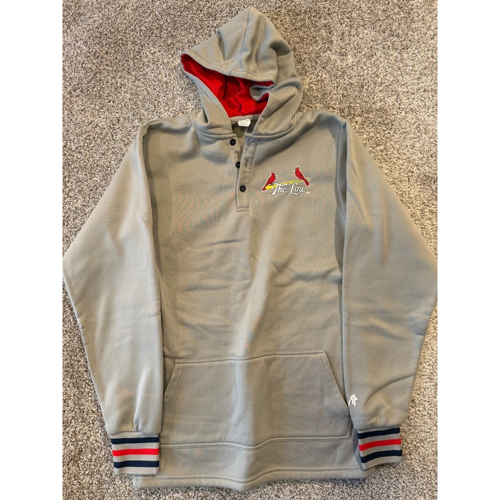 MLB Hoodie Men Medium Grey St Louis Cardinals The Lou Henley Pullover Sweatshirt